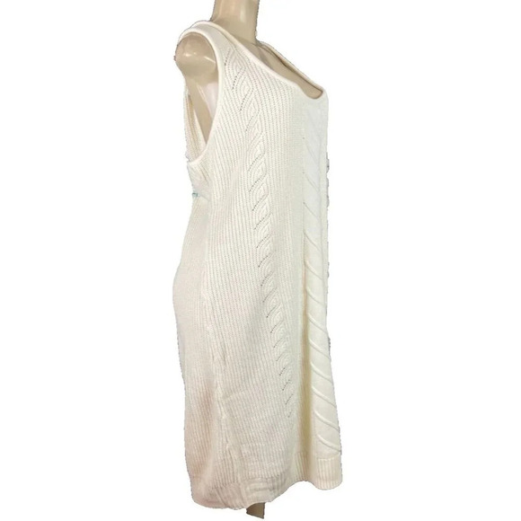 FTF +4 Eggshell Ribbed & Textured Knit Scoop Neck Below Knee Tank Sweater Dress - Picture 3 of 6